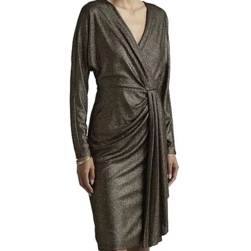 Lauren Ralph Lauren Black Label Gold Metallic Jacquard Dress Size 6 City Party - Picture 2 of 16